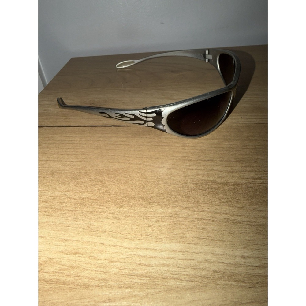 Y2K oval sunglasses flames silver black